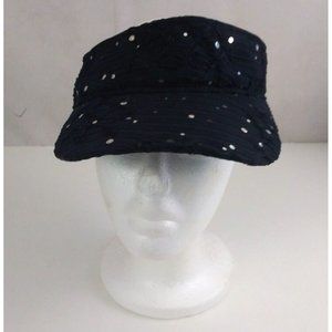 Women's Navy Blue Sequined Lace Embroidered Adjustable Visor Cap
